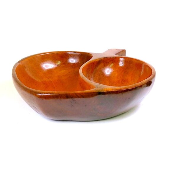 Monkey Pod Wood Divided Leaf Bowl Vintage Mid-Century Decor Made in Haiti - Picture 3 of 6